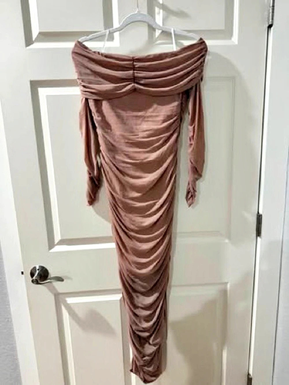 SHEIN Maternity Off Shoulder Ruched Mesh Bodycon Dress Maxi Dress Pink Medium